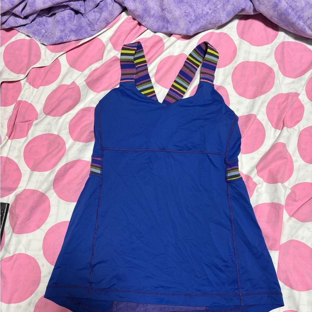 Lululemon blue striped yoga top built in bra